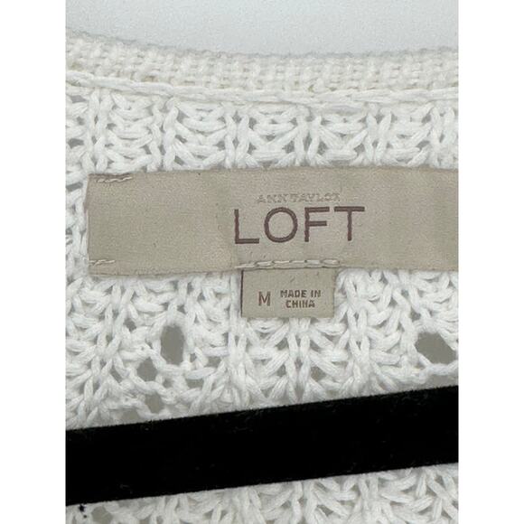 LOFT White V-Neck Sweater with Ribbed Texture Hi Low Design Winter Breathable M - Picture 3 of 7